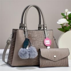 Alternative view of Croc Alligator 2 in 1 Fashion Satchel Taupe Premium Trendy Classic Crossbody Shoulder Leather Versatile Bag