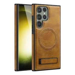 Samsung Galaxy S22/S23/S24 Ultra Luxury Premium PU Leather Invisible Stand Magnetic Wireless Charging Case