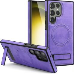 Alternative view of Samsung Galaxy S22/S23/S24 Ultra Luxury Premium PU Leather Invisible Stand Magnetic Wireless Charging Case