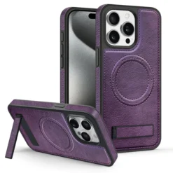 Luxury Magnetic Back Cover Wireless Charging Leather  Case For iPhone 13 14 15 16 ProMax Series - Dark Purple