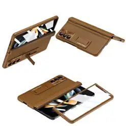 Samsung Galaxy Z Fold 5 and Fold 6 5G Shell-membrane Integrated Hinge All-around Leather Folding Phone Case