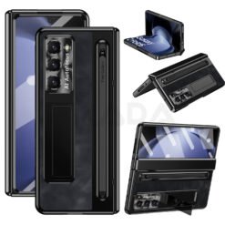 Samsung Galaxy Z Fold Series  Retro Leather Case with S Pen Holder, Slim Stylus, Hinge Protection Kickstand and Screen Protector