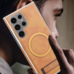 Alternative view of Luxury Premium PU Leather Invisible Stand Magnetic Wireless Charging Case for Samsung Galaxy S23/S24 Ultra