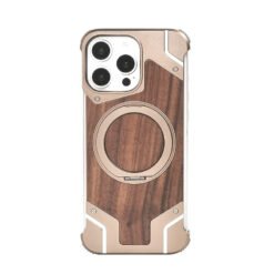 Alternative view of Luxury Premium Walnut Wood Metal Borderless Armor Case 360° Rotating Magnetic Bracket Shockproof Cover For iPhone Series