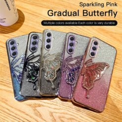 Alternative view of Luxury Premium Gradient Glitter Butterfly Quicksand and 3D Glass Protector for Samsung Galaxy A Series