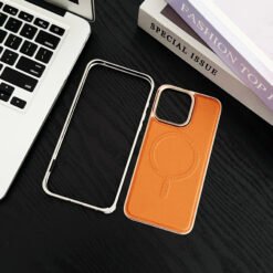 Alternative view of Luxury Premium Metal Frame Aluminum Alloy Phone Bumper Removable Shockproof Leather Case Cover For iPhone Series