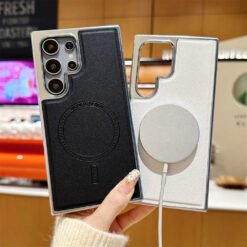 Alternative view of Luxury Premium Business PU Leather Electroplated Magsafe Wireless Charging  Phone Cover For Samsung Galaxy S Series