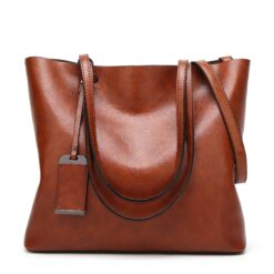 Waxing Leather bucket Double strap Pu Leather shoulder Women Handbag