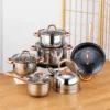 12 PCS Kitchenware Set Stainless Steel  Cooking Pots And Pans Pot Set With Glass Lid