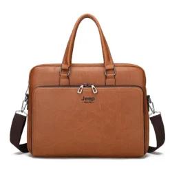 JEEP BULUO Waterproof Retro PU Leather Business Laptop Bag