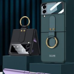 Luxury Premium Protective Film Ultra-thin Case With Ring Bracket Holder For Samsung Galaxy Flip3/ Z Flip 4