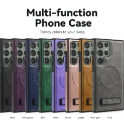 Luxury Premium Luxury PU Leather Invisible Stand Magnetic Wireless Charging Case Cover For Samsung Galaxy S24 Ultra