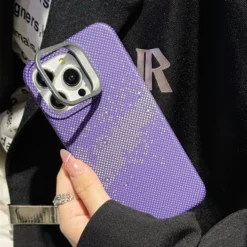 Alternative view of Luxury Premium Luminous Pixels Stand Holder Wireless Charging Hard PC Shockproof Case Cover For iPhone 13 Pro Max/14 Pro Max