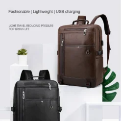 Luxury Premium Business Vintage Pu Leather Casual mochila hombre Backpack Bag