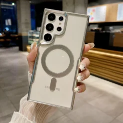 Alternative view of Luxury Plating Frame Transparent Clear Bumper Silicone Magsafe Phone Case Cover for Samsung Galaxy S23 Ultra/S24 Ultra