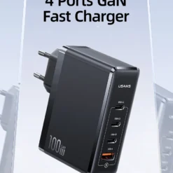 USAMS 100W 4 USB Port Fast Charging GaN Charger for iPhone, Android and Type-c Laptops
