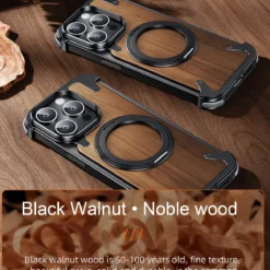 Alternative view of Luxury Premium Eary Natural Wood Frameless MagSafe Shockproof Case Cover For iPhone 15 Pro Max