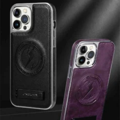 Alternative view of Luxury Premium Leather Invisible Stand Holder  Magsafe Wireless Charging Case Cover For iPhone 13 Pro Max/14 Pro Max