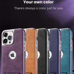 Luxury PU Business PU Leather Stand Hollow Display Hole Shockproof Kickstand Cover Case Cover for iPhone 13 Pro Max/14 Pro Max/15 Pro Max