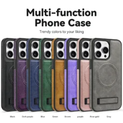 Luxury Premium PU Leather Invisible Stand Magnetic Wireless Charging Case Cover For iphone 15 Pro Max