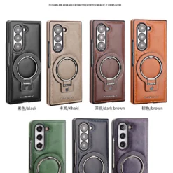 Luxury Premium PU Leather Folding Invisible Holder Magsafe Phone Case Cover for Samsung Galaxy Z Fold 3/Z Fold 4