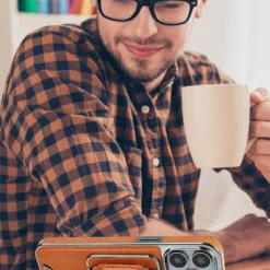 Alternative view of Luxury Premium Leather Magnetic Magsafe Card Slot High Business Leather Phone cover 15 Pro Max