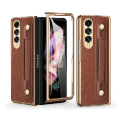 Alternative view of Luxury Premium Fashion Design Anti-Sweat Leather Wristband Folding Case Cover For Samsung Z Fold 3/Z Fold 4