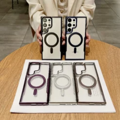 Luxury Plating Frame Transparent Clear Bumper Silicone Magsafe Phone Case Cover for Samsung Galaxy S23 Ultra/S24 Ultra