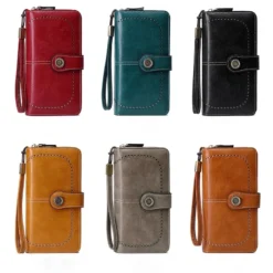 Luxury Premium High Quality RFID Anti-theft Leather Long Zipper Clutch Card Holder Female Purse