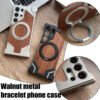Luxury Premium Walnut Wood Metal Borderless Armor Case 360° Rotating Magnetic Bracket Shockproof Cover For Samsung S Series