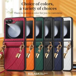 Luxury Premium SULADA Litchi Texture Leather + TPU Phone Case with Strap Case Cover For Z Flip 5/Z Flip 6