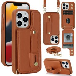 Luxury Premium Crossbody Hand Strap Leather Cover Phone Case for iPhone series