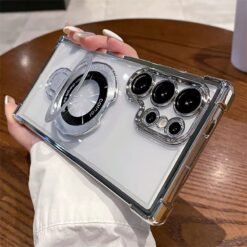 Alternative view of Colnel Magsafe Plating Magnetic Stand Bracket Phone Case For Samsung Galaxy S25 S24 S23 S22 Ultra Series Clear Cover Case