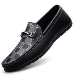 Men's Black Flat Anti-Slip Lightweight PU Leather Loafers