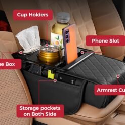 Alternative view of 3 In 1 Car Armrest Console, Universal Fit with 2 Cup Holders, Mobile Stand Tissue Holder & Side Storage
