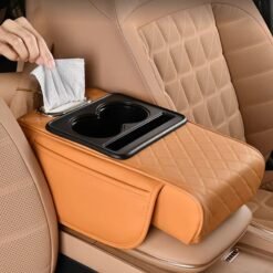3 In 1 Car Armrest Console, Universal Fit with 2 Cup Holders, Mobile Stand Tissue Holder & Side Storage