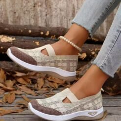 Alternative view of Women's Orthopedic Walking Sneakers Slip-On Woven Breathable Mesh Air Cushion Athletic Shoes Checkered Color