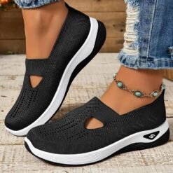 Women's Orthopedic Walking Sneakers Slip-On Woven Breathable Mesh Air Cushion Athletic Shoes