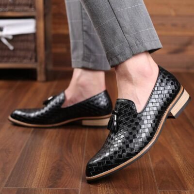 Sequin Mens Dress Shoes Comfort Business Slip-On Leather Oxford Shoes