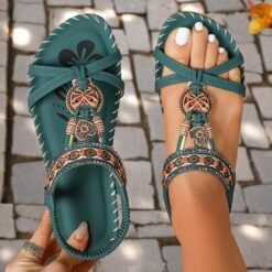 Alternative view of Bohemian Beaded Rhinestone Slip-On Flat Sandals