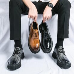 Alternative view of Men’s Oxford Street Style Leather Shoes with Tuxedo Punk Thick Sole