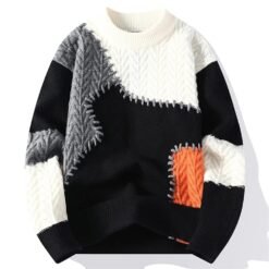 Knitted Patchwork Color Block Round Neck Sweater