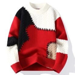 Alternative view of Knitted Patchwork Color Block Round Neck Sweater
