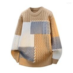 High Quality Patchwork Knit Thick Round Neck Sweater