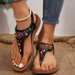 Alternative view of Colorful Beaded Clip Toe Bohemian Comfortable Summer Sandals