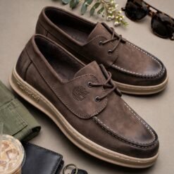 TimberRidge Men's Leather Moc-Toe Casual Boat Shoes