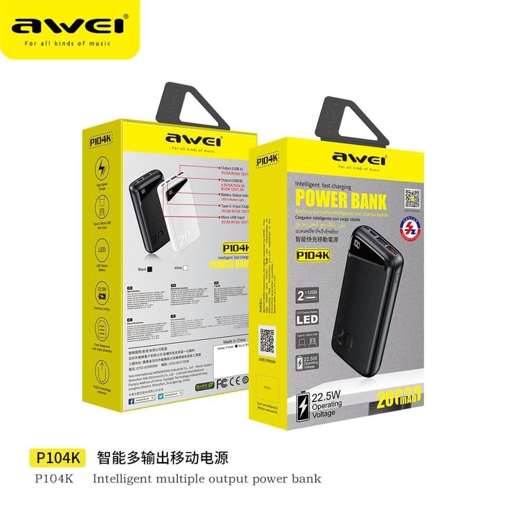 Awei P104K 20000mAh Dual USB Type-C Fast Charging 22.5W Power Bank - Image 6