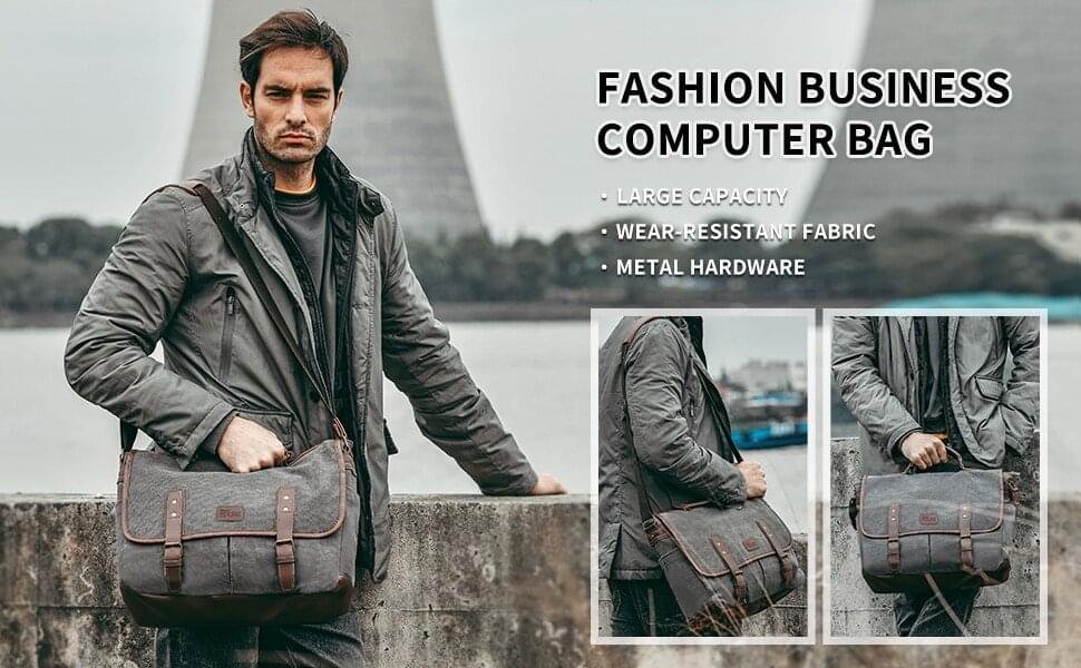 GTREB Vintage Men Briefcases Canvas 14 inch Laptop Bags - Image 6