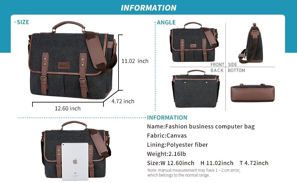 GTREB Vintage Men Briefcases Canvas 14 inch Laptop Bags - Image 4