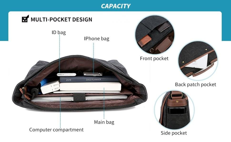 GTREB Vintage Men Briefcases Canvas 14 inch Laptop Bags - Image 5